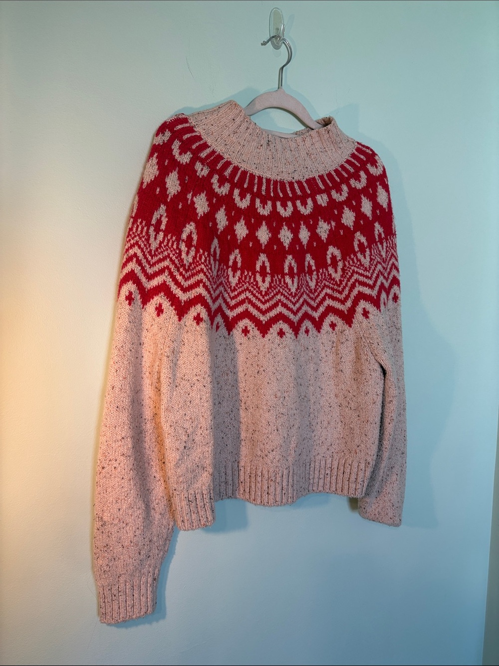 Old Navy Cream & Red Fair Isle Turtleneck Sweater